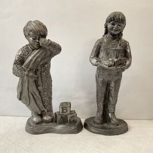 Michael Ricker 1993 Pewter Boy & Girl Sculptures